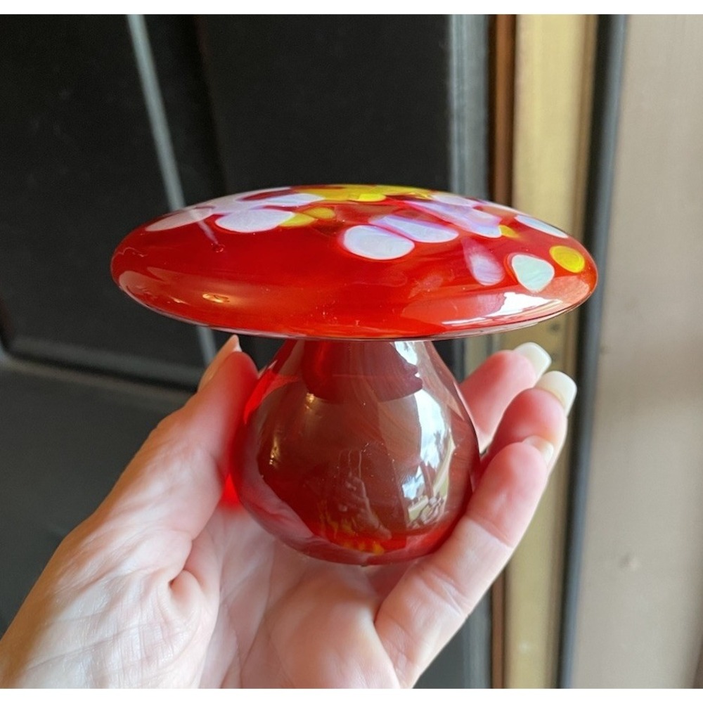 Vintage Blenko‎ Amberina Amber Tangerine Glass Mushroom Paperweight
